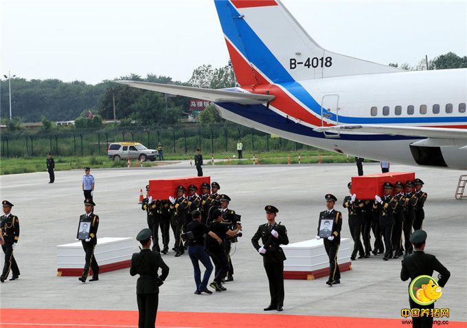 7月20日，接运英雄灵柩回国的中国空军飞机抵达河南新郑国际机场。